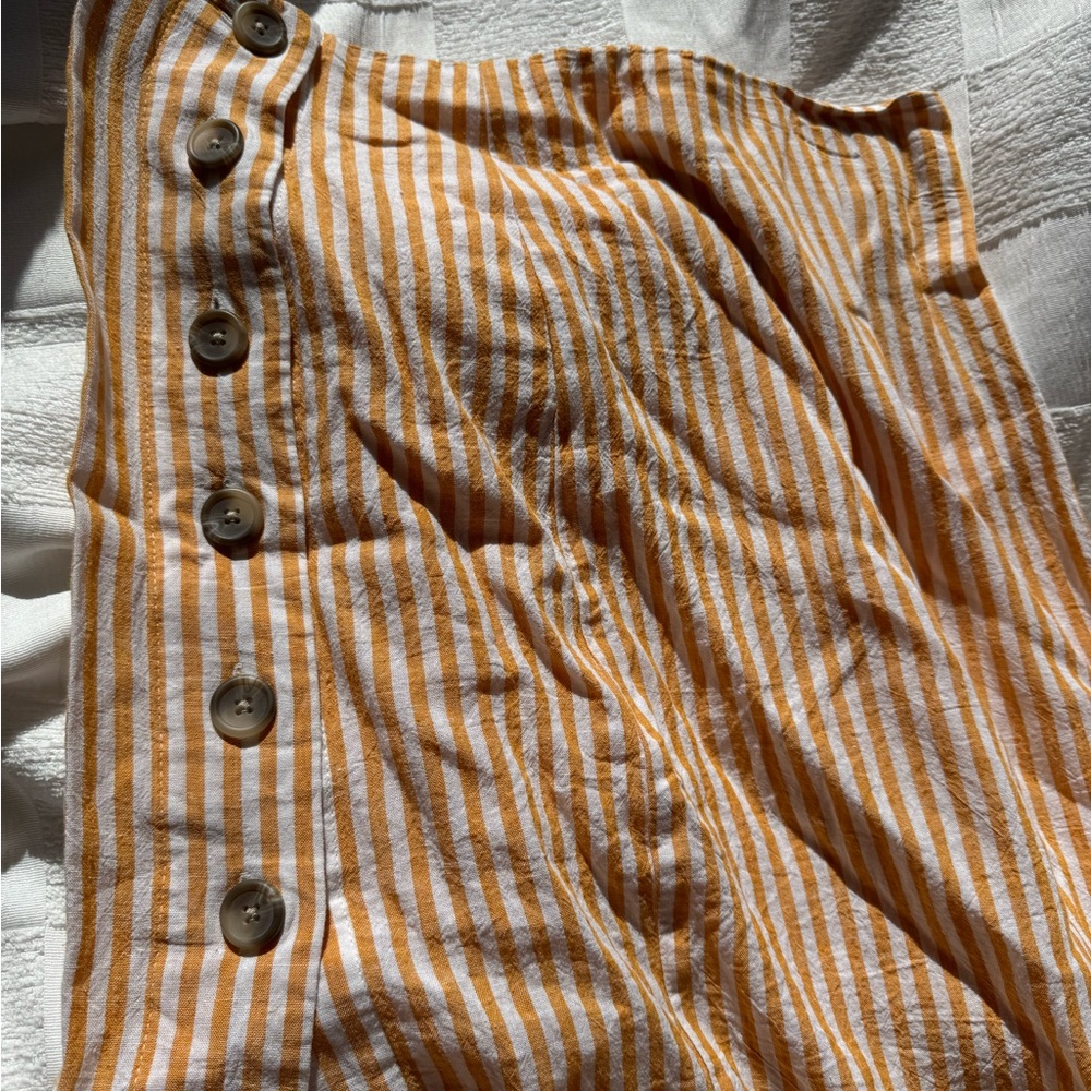White & Yellow Striped Button Up Long Skirt